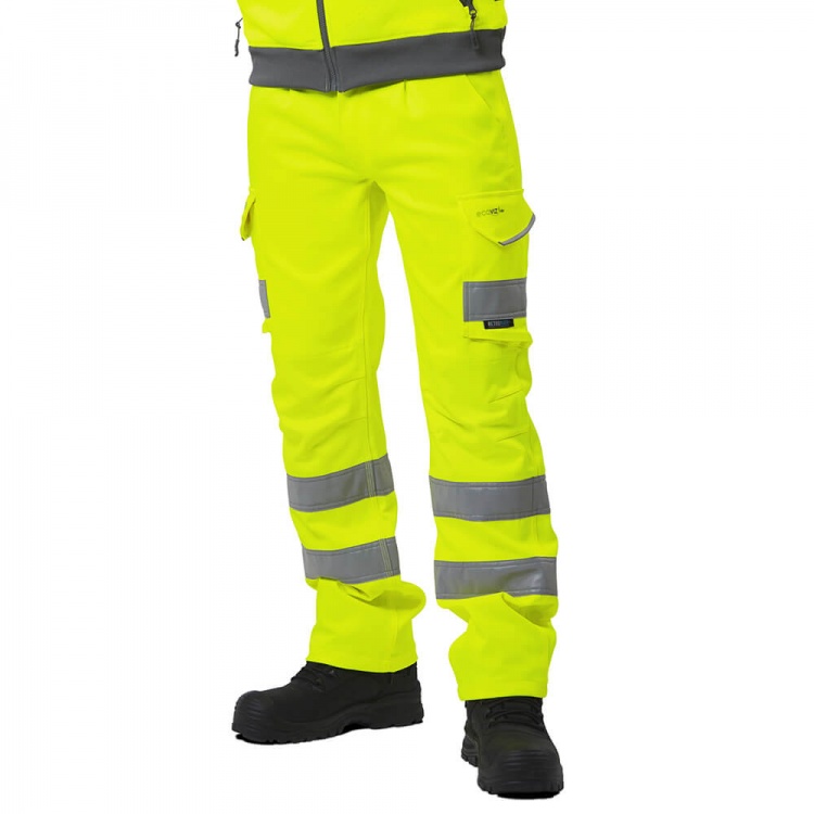 Leo Workwear CT04-Y Kingford ISO 20471 Class 1 EcoViz Stretch Poly/Cotton Cargo Trouser Yellow